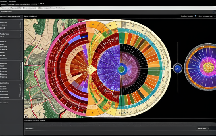 **Data Visualization as Art:** Artistic data visualization transforming complex data into accessible insights, with interactive elements for user exploration.